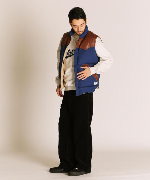 Schott/ショット/LEATHER COMB. VEST/レザーコンビ ベスト（ダウン