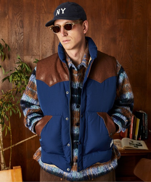 Schott/ショット/LEATHER COMB. VEST/レザーコンビ ベスト（ダウン