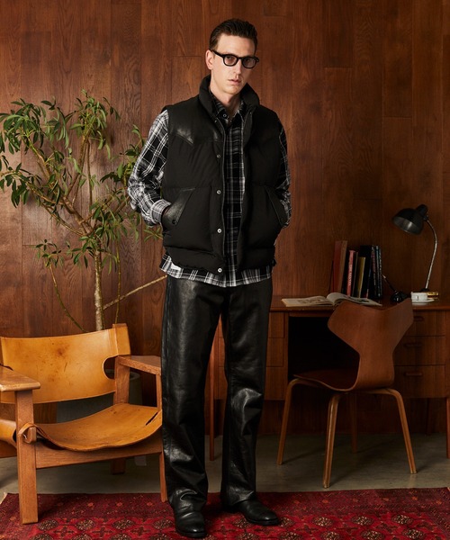 Schott/ショット/LEATHER COMB. VEST/レザーコンビ ベスト（ダウン