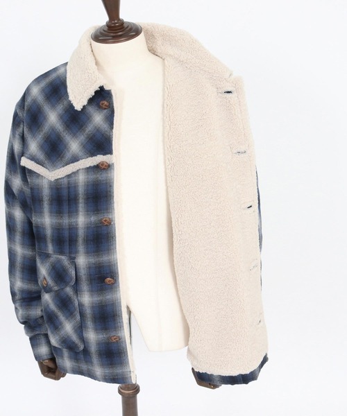 WONDER WALL MOTEL(ワンダーウォールモーテル)の「mj10804- CHECK WESTERN BOA RANCH JKT ボアランチジャケット(その他アウター・メンズ・グリーン/ブルー・S/M/L/XL)」の4枚目の写真