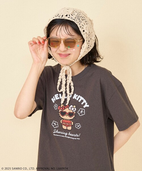 【AIR SPACE】Hello Kittyコラボ ビーチタイム柄ショートTシャツ SANRIO/サンリオ SANRIO 'HELLO KITTY' SUMMER ビーチTシャツ