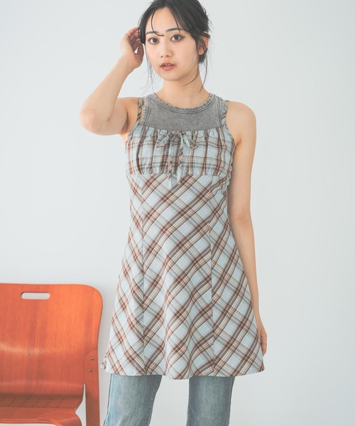 3.3 Field Trip (3.3フィールドトリップ)の「3.3 Field Trip/チェックキャミソールミニワンピース(ワンピース・レディース・ブルー/レッド・FREE)」の1枚目の写真