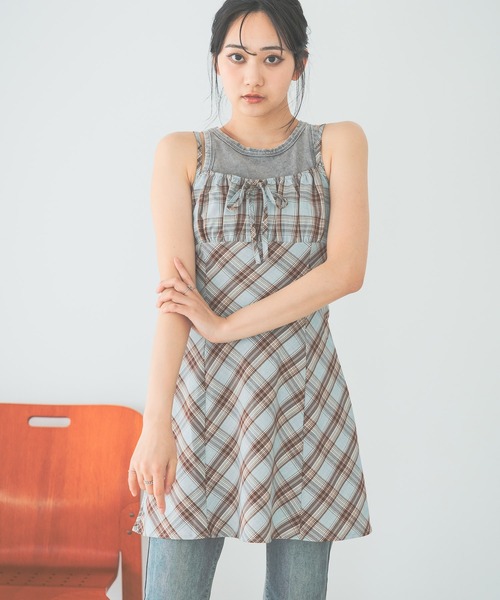 セール】3.3 Field Trip／チェックキャミソールミニワンピース