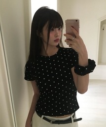ヘアーシュシュ付きドット柄スリム半袖Tシャツセット