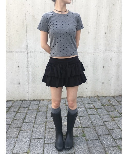 anyonemore(エニワンモア)の「ヘアーシュシュ付きドット柄スリム半袖Tシャツセット(Tシャツ/カットソー・レディース・グレー/ブラック/アイボリー・FREE)」の10枚目の写真
