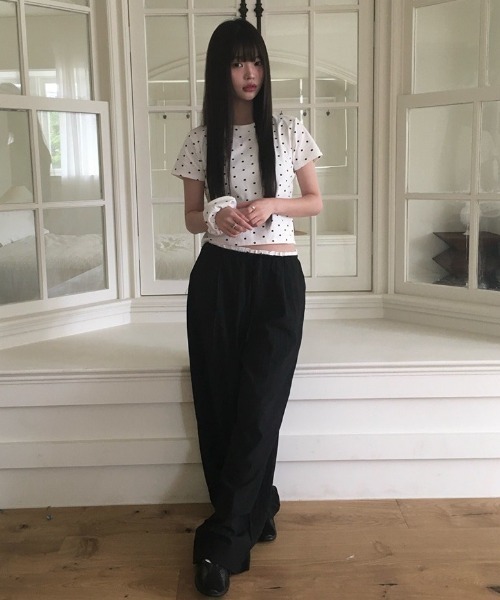 anyonemore(エニワンモア)の「ヘアーシュシュ付きドット柄スリム半袖Tシャツセット(Tシャツ/カットソー・レディース・グレー/ブラック/アイボリー・FREE)」の19枚目の写真
