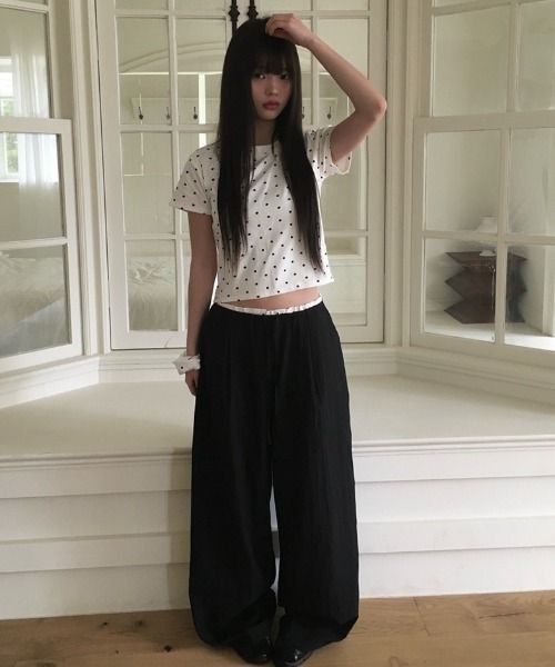 anyonemore(エニワンモア)の「ヘアーシュシュ付きドット柄スリム半袖Tシャツセット(Tシャツ/カットソー・レディース・グレー/ブラック/アイボリー・FREE)」の18枚目の写真