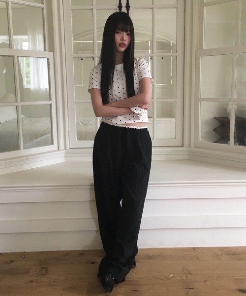 anyonemore(エニワンモア)の「ヘアーシュシュ付きドット柄スリム半袖Tシャツセット(Tシャツ/カットソー・レディース・グレー/ブラック/アイボリー・FREE)」の20枚目の写真