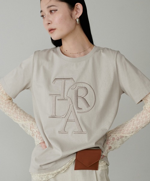 LARUTA ラルータ 厚盛ロゴ刺繍Ｔ LARUTA tシャツ 「LARUTA」厚盛りロゴ刺繍T レディース