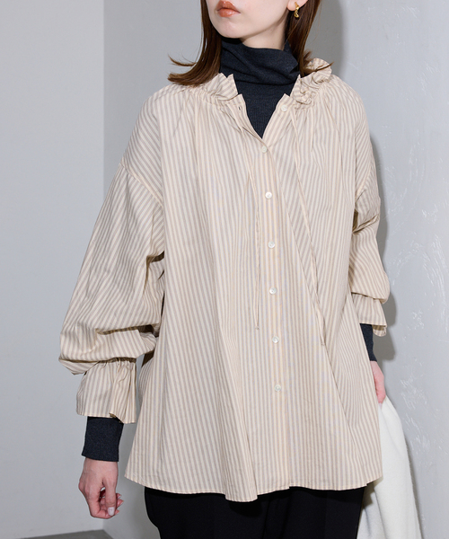 SLOBE IENA（スローブイエナ）の「《一部WEB・店舗限定カラーあり》タイプライターフリルカラーブラウス（シャツ/ブラウス・レディース・ベージュ系その他/サックスブルー/ラベンダー/スカイブルー・FREE）」の12枚目の写真