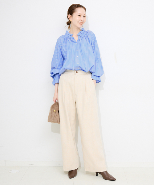 SLOBE IENA（スローブイエナ）の「《一部WEB・店舗限定カラーあり》タイプライターフリルカラーブラウス（シャツ/ブラウス・レディース・ベージュ系その他/サックスブルー/ラベンダー/スカイブルー・FREE）」の13枚目の写真