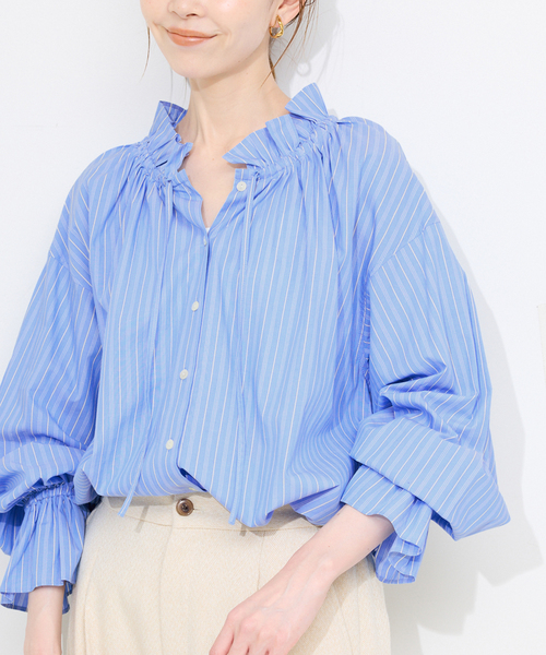 SLOBE IENA（スローブイエナ）の「《一部WEB・店舗限定カラーあり》タイプライターフリルカラーブラウス（シャツ/ブラウス・レディース・ベージュ系その他/サックスブルー/ラベンダー/スカイブルー・FREE）」の16枚目の写真