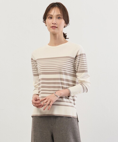 J.PRESS Ladies(J.プレス レディス)の「VIGODA ボーダー ニット(ニット/セーター・レディース・ブラウン系1/アイボリー系1・SMALL)」の2枚目の写真