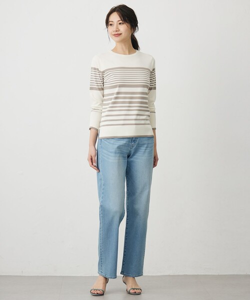 J.PRESS Ladies(J.プレス レディス)の「VIGODA ボーダー ニット(ニット/セーター・レディース・ブラウン系1/アイボリー系1・SMALL)」の6枚目の写真
