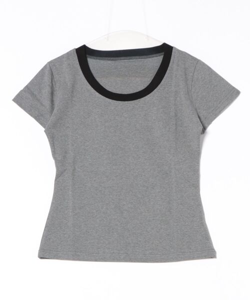 Coo+i(クーイ)の「スリムフィットバイカラー半袖Tシャツ(Tシャツ/カットソー・レディース・モカ/グレー/ホワイト/ブラック・FREE)」の18枚目の写真