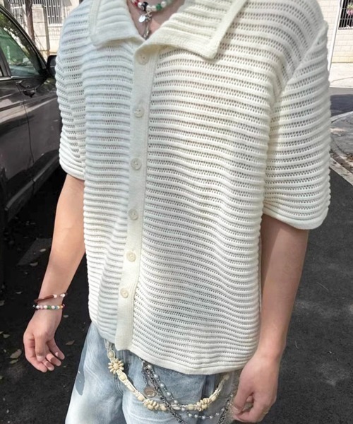 NOWLE(ノウル)の「【NOWLE】透かし編み サマーニット 半袖 シャツ(シャツ/ブラウス・メンズ・オフホワイト・X-LARGE/MEDIUM/LARGE)」の14枚目の写真