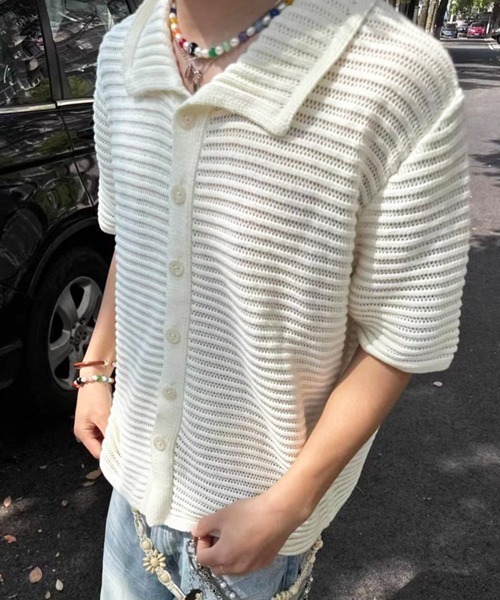 NOWLE(ノウル)の「【NOWLE】透かし編み サマーニット 半袖 シャツ(シャツ/ブラウス・メンズ・オフホワイト・X-LARGE/MEDIUM/LARGE)」の13枚目の写真
