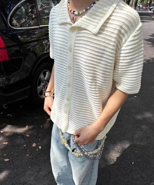 NOWLE(ノウル)の「【NOWLE】透かし編み サマーニット 半袖 シャツ(シャツ/ブラウス・メンズ・オフホワイト・X-LARGE/MEDIUM/LARGE)」の11枚目の写真