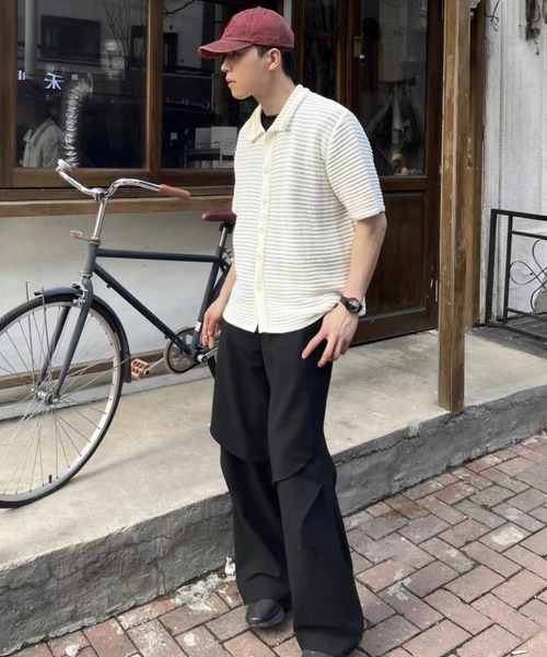 NOWLE(ノウル)の「【NOWLE】透かし編み サマーニット 半袖 シャツ(シャツ/ブラウス・メンズ・オフホワイト・X-LARGE/MEDIUM/LARGE)」の6枚目の写真