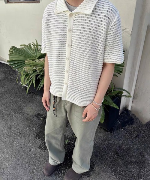 NOWLE(ノウル)の「【NOWLE】透かし編み サマーニット 半袖 シャツ(シャツ/ブラウス・メンズ・オフホワイト・X-LARGE/MEDIUM/LARGE)」の5枚目の写真