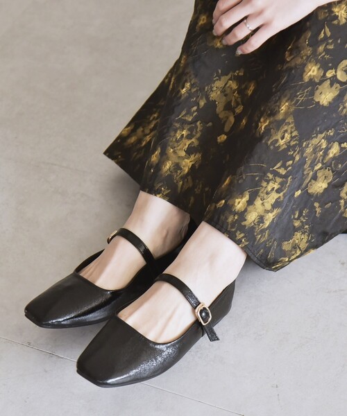 quaranciel: ストラップ スクエア フラット シューズ（パンプス