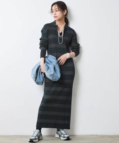 CHIC STYLE(シックスタイル)の「ポロニットマキシワンピース<大きいサイズ有>シックスタイル(ワンピース・レディース・グレー系/モカ・LL/M/5L/4L/3L/L)」の3枚目の写真
