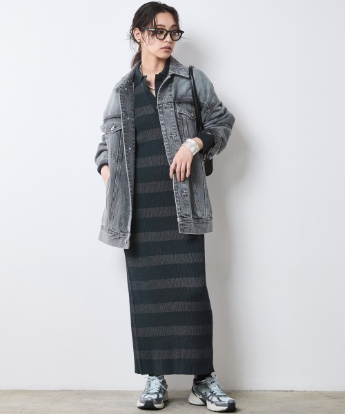 CHIC STYLE(シックスタイル)の「ポロニットマキシワンピース<大きいサイズ有>シックスタイル(ワンピース・レディース・グレー系/モカ・LL/M/5L/4L/3L/L)」の4枚目の写真