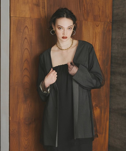 ANDRESD（アンドレスド）の「ノーカラージャケット（ノーカラージャケット・レディース・チャコール・S）」の5枚目の写真