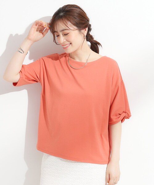 DRESKIP(ドレスキップ)の「【ひんやり/洗える/S-LL】袖ねじりシルケットトップス(Tシャツ/カットソー・レディース・オフホワイト/オレンジ/ライトベージュ/ブラック・04/03/02/01)」の13枚目の写真