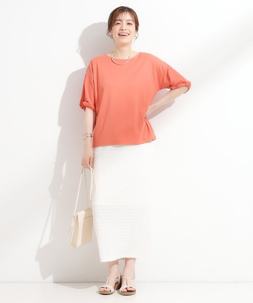 DRESKIP(ドレスキップ)の「【ひんやり/洗える/S-LL】袖ねじりシルケットトップス(Tシャツ/カットソー・レディース・オフホワイト/オレンジ/ライトベージュ/ブラック・04/03/02/01)」の15枚目の写真