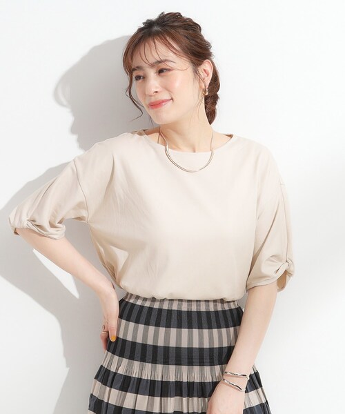 DRESKIP(ドレスキップ)の「【ひんやり/洗える/S-LL】袖ねじりシルケットトップス(Tシャツ/カットソー・レディース・オフホワイト/オレンジ/ライトベージュ/ブラック・04/03/02/01)」の17枚目の写真