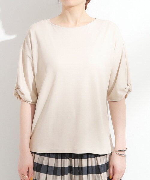 DRESKIP(ドレスキップ)の「【ひんやり/洗える/S-LL】袖ねじりシルケットトップス(Tシャツ/カットソー・レディース・オフホワイト/オレンジ/ライトベージュ/ブラック・04/03/02/01)」の21枚目の写真