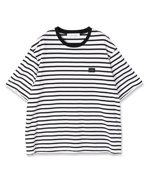 CULLNI クルニ Tシャツ ストライプ ポケット ブラック カットソー 2 The Basic Embroidery Patch Short Sleeve Border Pullover（Tシャツ