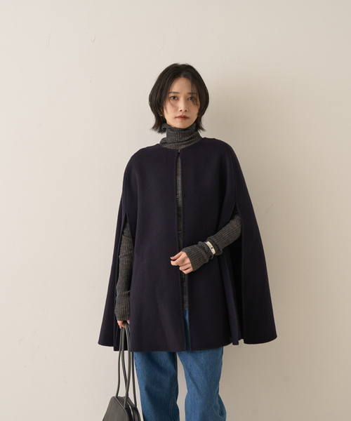 ウールSuper110's】リバーマントコート（ポンチョ）｜Rouge vif