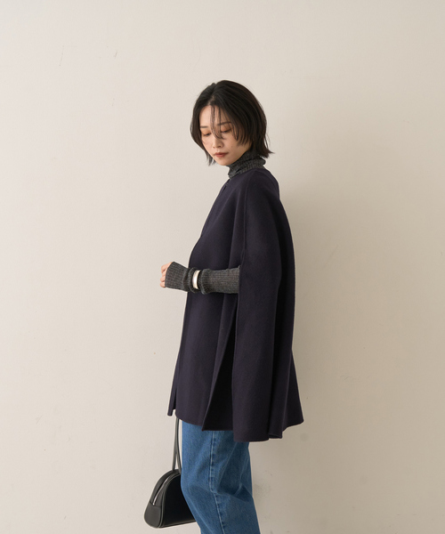 Rouge vif（ルージュヴィフ）の「【ウールSuper110’s】リバーマントコート（ポンチョ・レディース・ネイビー/ブラック・フリー）」の12枚目の写真