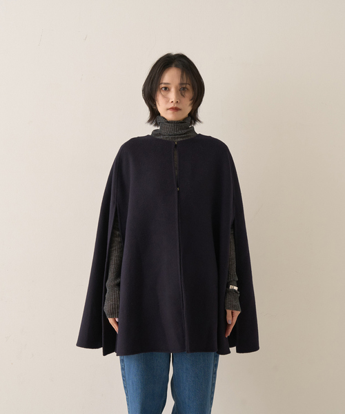 【美品】ドゥーズィエムクラス ウールビーバーマントコート ポンチョ ネイビー 美品】ドゥーズィエムクラス ウールビーバーマントコート ポンチョ