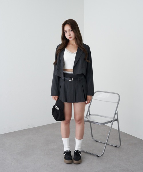 RAY CASSIN（レイカズン）の「ベルト付レイヤードプリーツスカパン（スカート・レディース・ブラック/グレー/チャコールグレー・FREE）」の14枚目の写真