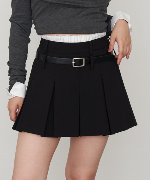 RAY CASSIN（レイカズン）の「ベルト付レイヤードプリーツスカパン（スカート・レディース・ブラック/グレー/チャコールグレー・FREE）」の18枚目の写真
