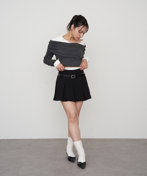 RAY CASSIN（レイカズン）の「ベルト付レイヤードプリーツスカパン（スカート・レディース・ブラック/グレー/チャコールグレー・FREE）」の20枚目の写真