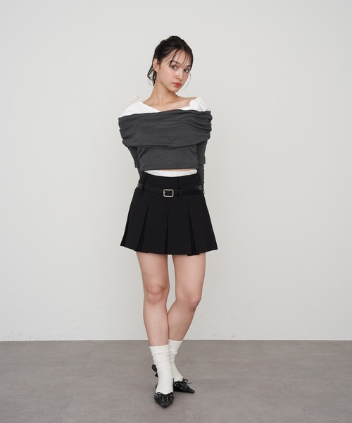 RAY CASSIN（レイカズン）の「ベルト付レイヤードプリーツスカパン（スカート・レディース・ブラック/グレー/チャコールグレー・FREE）」の21枚目の写真