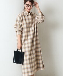 限定展開 ネル チェック ビックシャツ ワンピース
