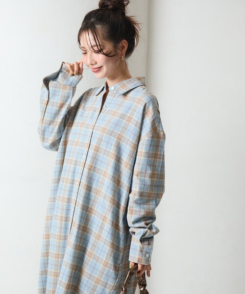 限定展開 ネル チェック ビックシャツ ワンピース（シャツ