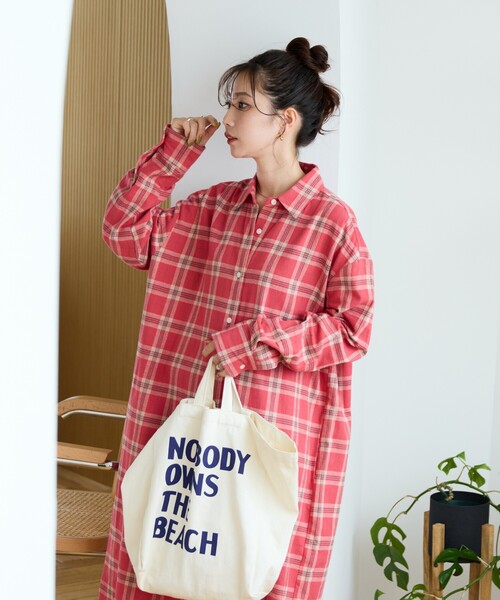 限定展開 ネル チェック ビックシャツ ワンピース（シャツワンピース