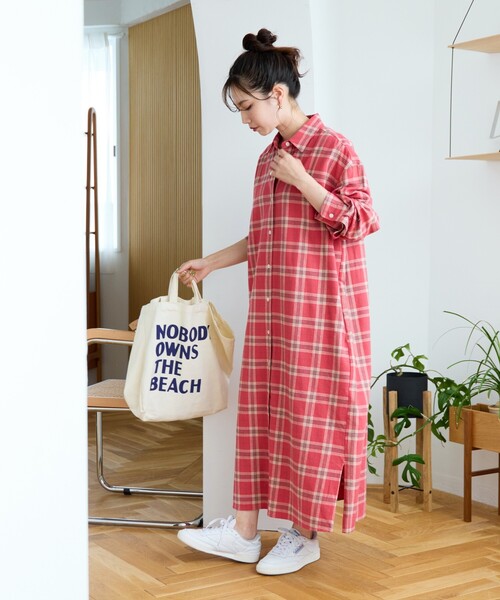 セール】限定展開 ネル チェック ビックシャツ ワンピース（シャツ