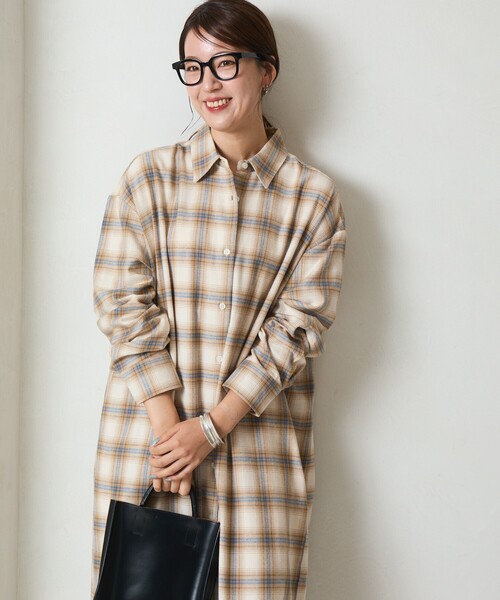 セール】限定展開 ネル チェック ビックシャツ ワンピース（シャツ