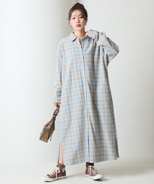限定展開 ネル チェック ビックシャツ ワンピース（シャツ