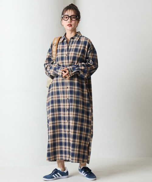 限定展開 ネル チェック ビックシャツ ワンピース（シャツ