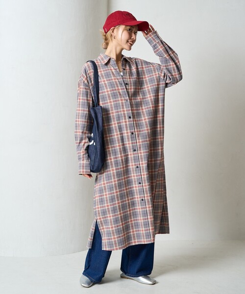 FREAK'S STORE(フリークスストア)の「限定展開 ネル チェック ビックシャツ ワンピース(シャツワンピース・レディース・ネイビー/サックスブルー/グレー/ベージュ/レッド・MEDIUM/SMALL)」の16枚目の写真