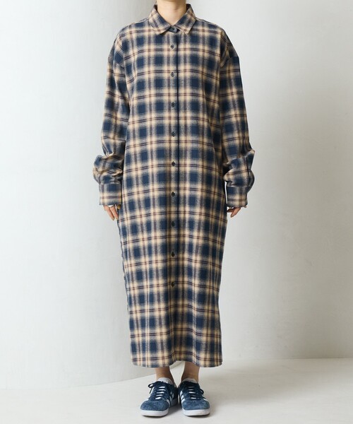 セール】限定展開 ネル チェック ビックシャツ ワンピース（シャツ