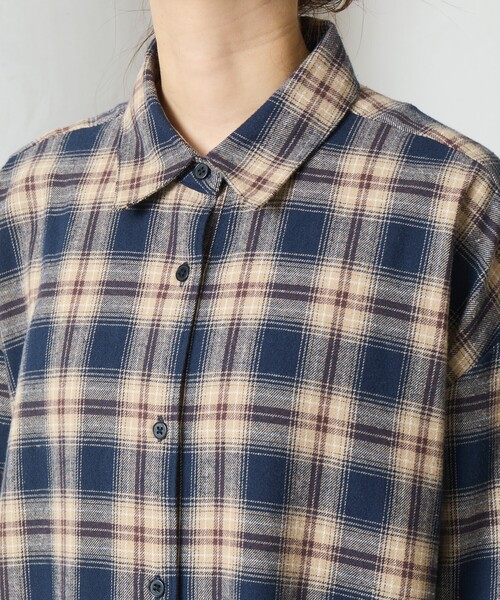 FREAK'S STORE(フリークスストア)の「限定展開 ネル チェック ビックシャツ ワンピース(シャツワンピース・レディース・ネイビー/サックスブルー/グレー/ベージュ/レッド・MEDIUM/SMALL)」の12枚目の写真